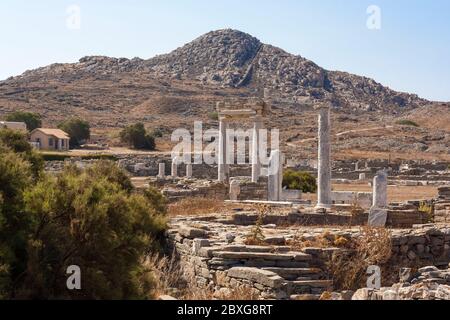 Antiche rovine di Delo in Grecia Foto Stock