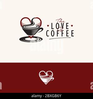 Il logo Love Cafe è adatto a qualsiasi caffè o ristorante con caffè o tè semplici. Illustrazione Vettoriale