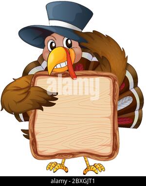 Modello di bordo con carino tacchino su sfondo bianco illustrazione Illustrazione Vettoriale