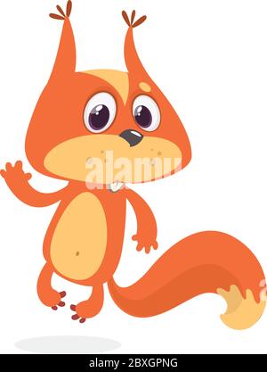 Scoiattolo fumetto saltante. Illustrazione vettoriale isolata in bianco Illustrazione Vettoriale