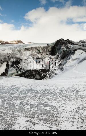 Ghiacciaio di Solheimjokull, Route 1, South Coast, Ring Road, Islanda Foto Stock