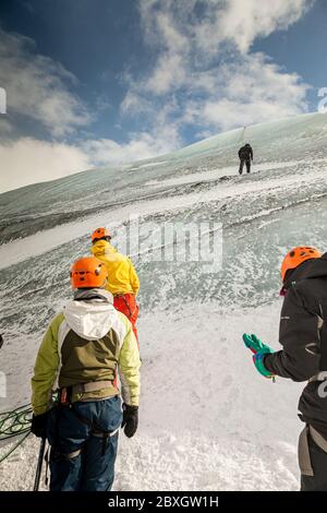 Ghiacciaio di Solheimjokull, Route 1, South Coast, Ring Road, Islanda Foto Stock