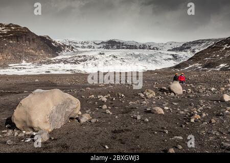 Ghiacciaio di Solheimjokull, Route 1, South Coast, Ring Road, Islanda Foto Stock