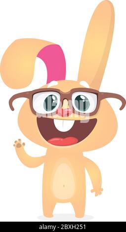 Carino coniglio cartoon indossare occhiali da vista. Illustrazione vettoriale di un coniglio sorridente Illustrazione Vettoriale