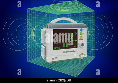 Visualizzazione modello CAD 3d di Patient Medical Monitor, BluePrint. Rendering 3D Foto Stock