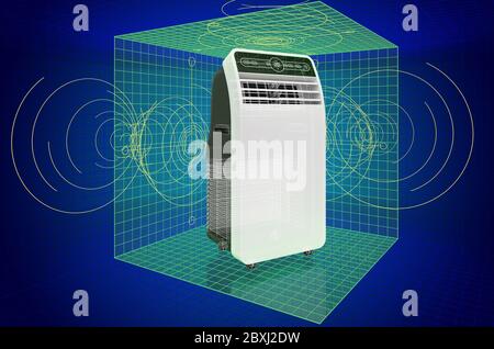 Visualizzazione modello CAD 3d di condizionatore d'aria portatile, BluePrint. Rendering 3D Foto Stock