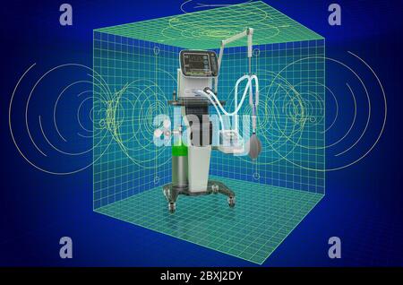 Visualizzazione del modello CAD 3d del ventilatore medico ICU. Rendering 3D Foto Stock