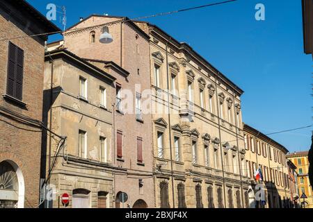 Piazza Aurelio Saffi storica a Forli, Emilia Romagna, Italia al mattino Foto Stock