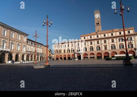 Piazza Aurelio Saffi storica a Forli, Emilia Romagna, Italia al mattino Foto Stock