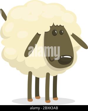 Dolce divertente cartone animato pecora carattere bambini. Illustrazione vettoriale su sfondo bianco Illustrazione Vettoriale