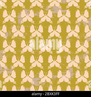 Butterfly Seamless Pattern - Beige e marrone colori su Grunge sfondo Illustrazione Vettoriale