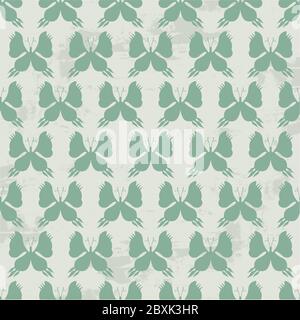 Butterfly Seamless Pattern - colori verdi su Grunge background Illustrazione Vettoriale