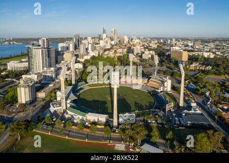 Perth Australia 5 novembre 2019: Veduta aerea dello stadio WACA all'alba a Perth, Australia Occidentale Foto Stock