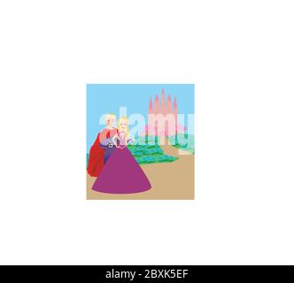 La principessa e il principe in un bellissimo giardino Illustrazione Vettoriale