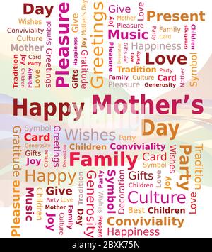 Word Cloud - Happy Mother's Day in rosso e arancione colori - Lingua Inglese Illustrazione Vettoriale