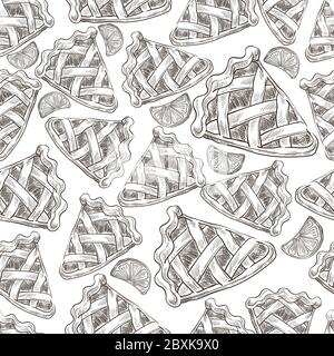 Torta cotta con fette arancioni vettore di pattern senza cuciture Illustrazione Vettoriale