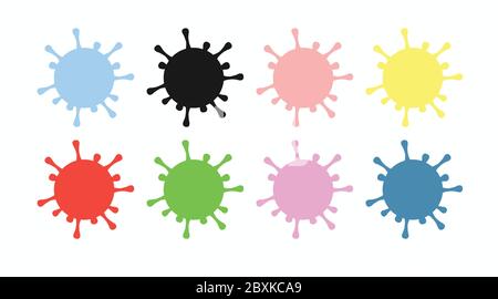 Set di icone di Coronavirus in colori diversi. Insieme di virus a icone piatte Illustrazione Vettoriale