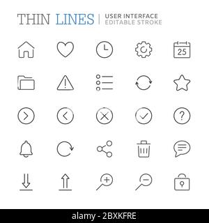 Raccolta di icone di riga relative all'interfaccia utente. Tratto modificabile Illustrazione Vettoriale