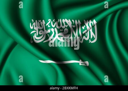 rendering 3d con bandiera di seta ondulata dell'Arabia Saudita Foto Stock