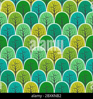 Modello senza giunture foresta. Sfondo del disegno vettoriale. Illustrazione Vettoriale
