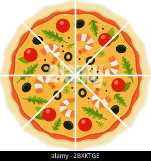 Pizza di pesce tagliata in pezzi vettore piatto isolato Illustrazione Vettoriale