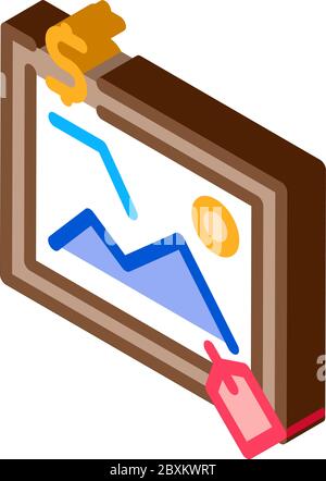 illustrazione vettoriale di icona isometrica messa all'asta di pittura d'arte Illustrazione Vettoriale