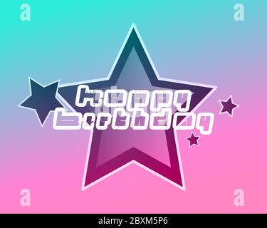 Una bella illustrazione del buon compleanno design con stelle in bella sfumatura rosa e blu cielo. Biglietto di auguri design con testo bianco. Foto Stock