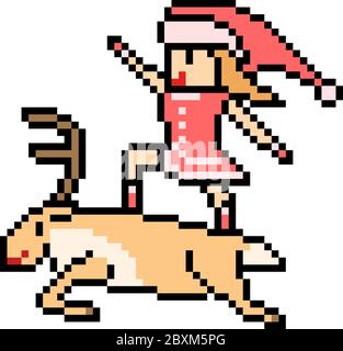 vettore pixel art santa ragazza isolato Illustrazione Vettoriale