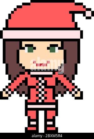 vettore pixel art santa ragazza isolato Illustrazione Vettoriale