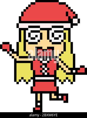 vettore pixel art santa ragazza isolato Illustrazione Vettoriale