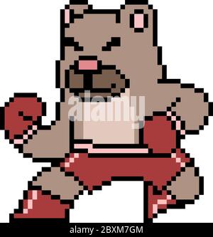 orsetto di boxe vettoriale con pixel art isolato Illustrazione Vettoriale