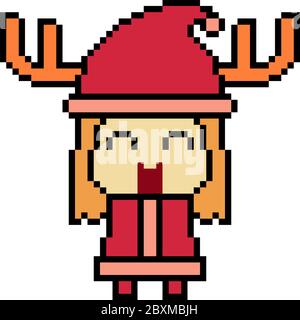 vettore pixel art santa ragazza isolato Illustrazione Vettoriale