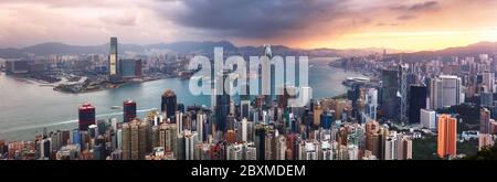 Panorama urbano di Hong Kong dalla vetta Victoria, Cina - Asia Foto Stock