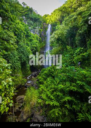 Maui, Hawaii Hana Highway, Wailua Falls, vicino a Lihue, Kauai in Road to Hana Foto Stock