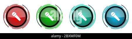 Microfono e musica rotondo icone vettoriali lucide, karaoke set di pulsanti per webdesign, Internet e telefono cellulare applicazioni in quattro colori opzioni è Illustrazione Vettoriale