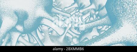 Illustrazione digitale del profilo blu delle macro cellule del coronavirus Covid 19 che si diffonde su sfondo blu. . Illustrazione 3d di alta qualità Foto Stock