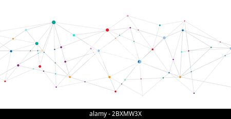 La tecnologia astratta collega i punti e le linee geometrie di collegamento del concetto su sfondo bianco. Connessione di rete globale. Tecnologia digitale con plexus e s. Illustrazione Vettoriale