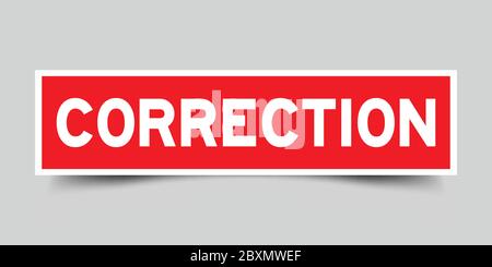 Etichetta adesiva in rosso a forma quadrata come correzione di parole su sfondo bianco Illustrazione Vettoriale