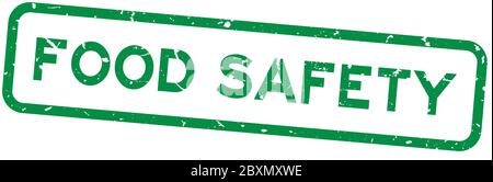 Grunge verde parola di sicurezza alimentare gomma quadrata sigillo stampigliato su sfondo bianco Illustrazione Vettoriale