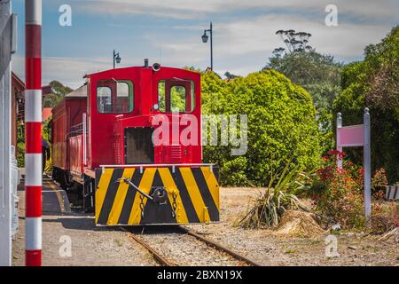 Vecchio treno a Oamaru, Nuova Zelanda. Foto Stock