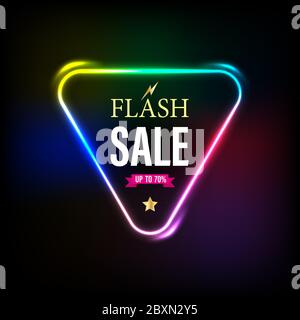 Banner di vendita triangolo chiaro su sfondo scuro per la pubblicità degli elementi promozionali. Illustrazione Vettoriale