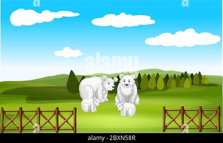 la famiglia dell'orso polare sta giocando in un giardino Illustrazione Vettoriale