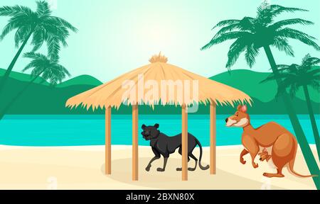 gli animali giocano su una foresta di laghi Illustrazione Vettoriale