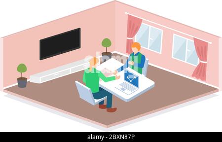 vista isometrica delle persone che si riunano in ufficio Illustrazione Vettoriale