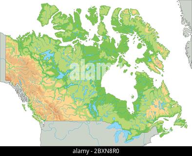 Mappa fisica Canada dettagliata. Illustrazione Vettoriale