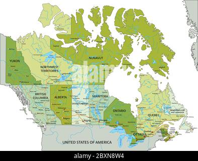 Mappa politica modificabile con livelli separati e molto dettagliata. Canada. Illustrazione Vettoriale