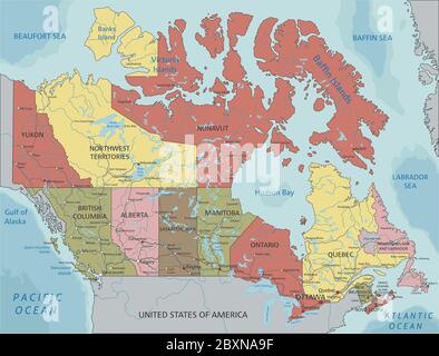 Canada - Mappa politica modificabile e altamente dettagliata con etichettatura. Illustrazione Vettoriale