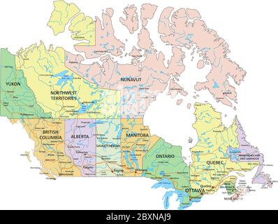 Canada - Mappa politica modificabile e altamente dettagliata con etichettatura. Illustrazione Vettoriale