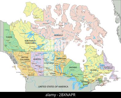 Canada - Mappa politica modificabile e altamente dettagliata con etichettatura. Illustrazione Vettoriale