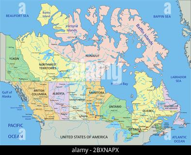 Canada - Mappa politica modificabile e altamente dettagliata con etichettatura. Illustrazione Vettoriale